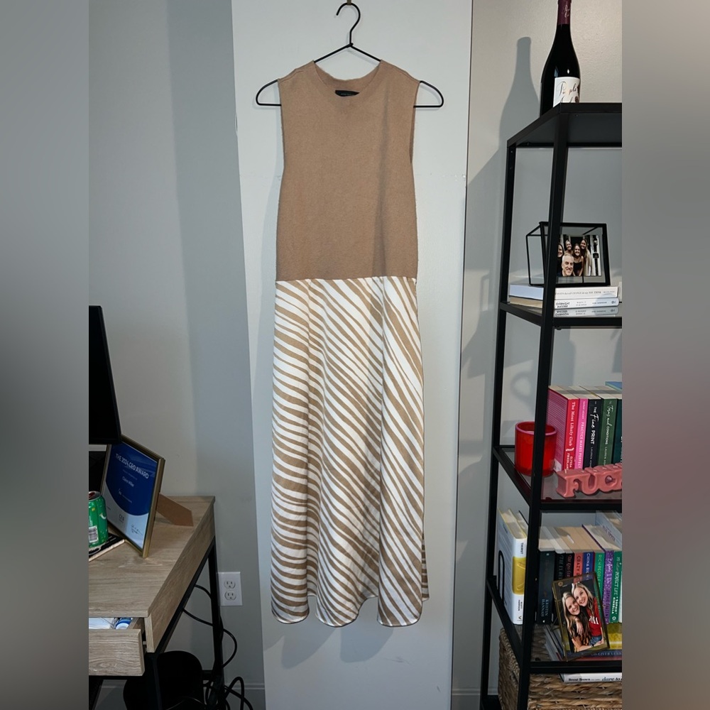 Ann Taylor Tan and White Midi Dress